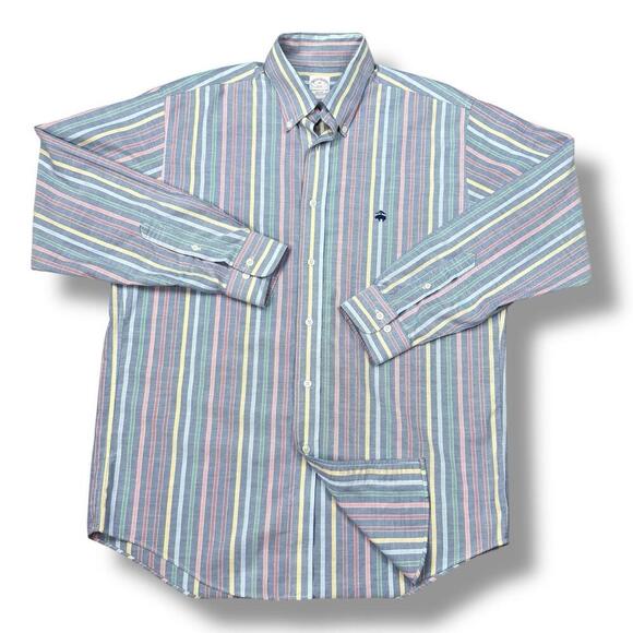 Brooks Brothers 346 Multicolor Stripe Original Polo Shirt M Cotton USA Colorful - Picture 2 of 9